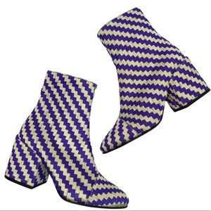 DRIES VAN NOTEN Ankle Boots Purple Check Textured Thread NEW Size 36
